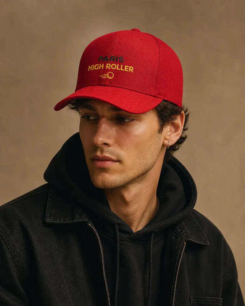 Casquette brodée Paris High Roller Rouge